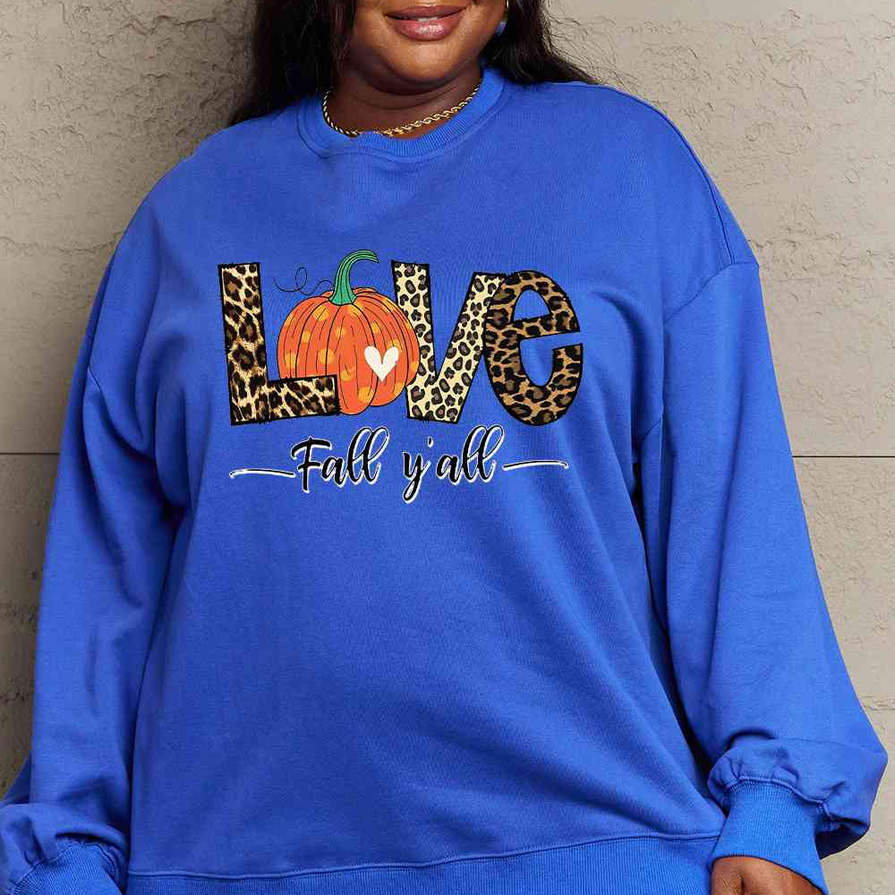 Simply Love Full Size LOVE FALL Y'ALL Graphic Sweatshirt - Guy Christopher