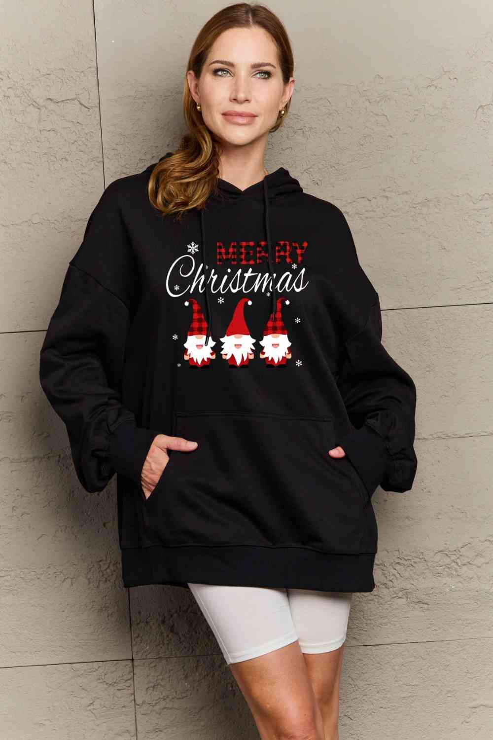 Simply Love Full Size MERRY CHRISTMAS Graphic Hoodie - Guy Christopher