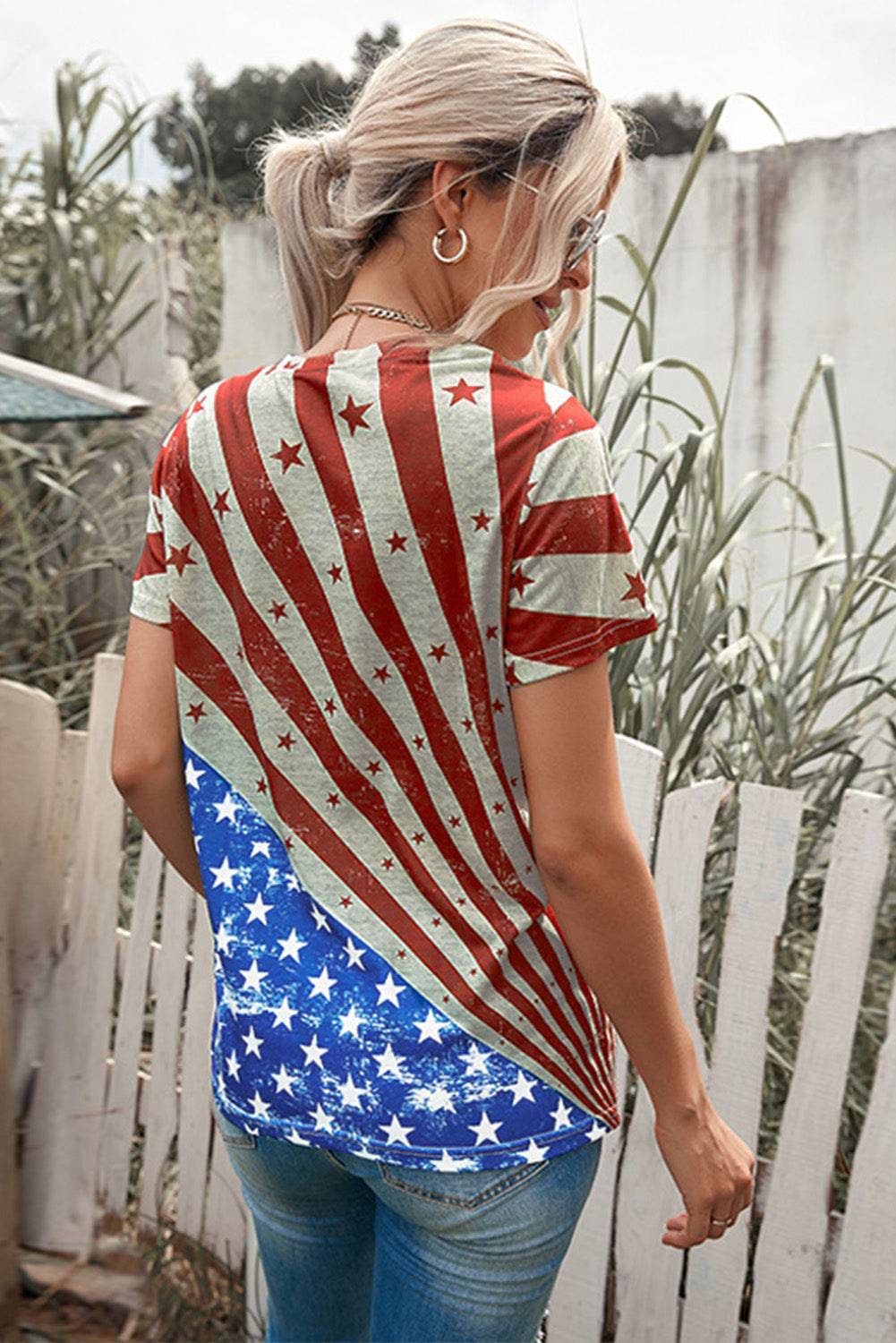"Star and Stripes V-Neck Tee - Wear your American spirit with pride and elegance" - Guy Christopher 