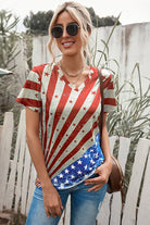 "Star and Stripes V-Neck Tee - Wear your American spirit with pride and elegance" - Guy Christopher 