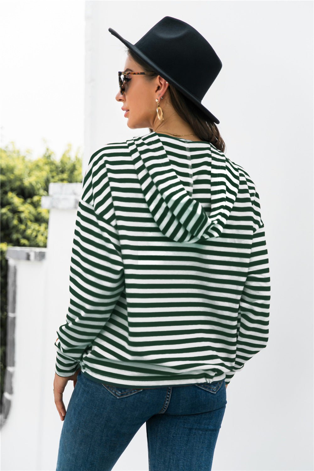 "Striped Half-Button Dropped Shoulder Hoodie - Wrap Yourself in Timeless Elegance and Comfort" - Guy Christopher 