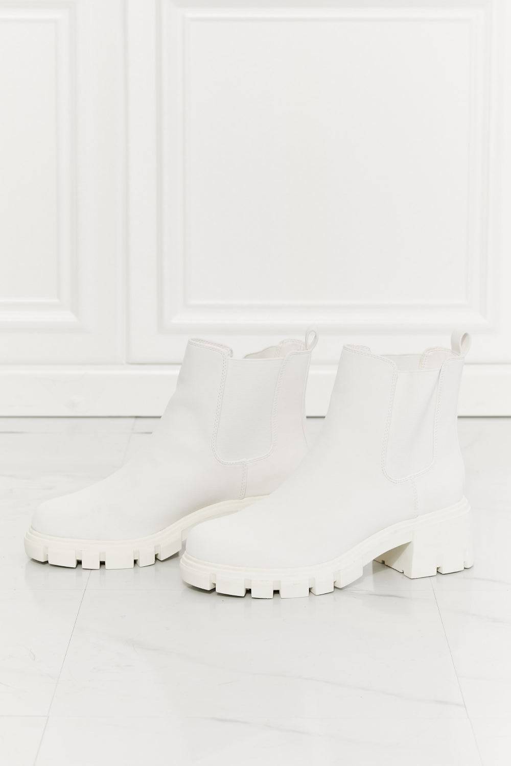 "Work For It Matte Lug Sole Chelsea Boots in White - Step into a Romantic Adventure with MMShoes - Crafted for Comfort and Style" - Guy Christopher