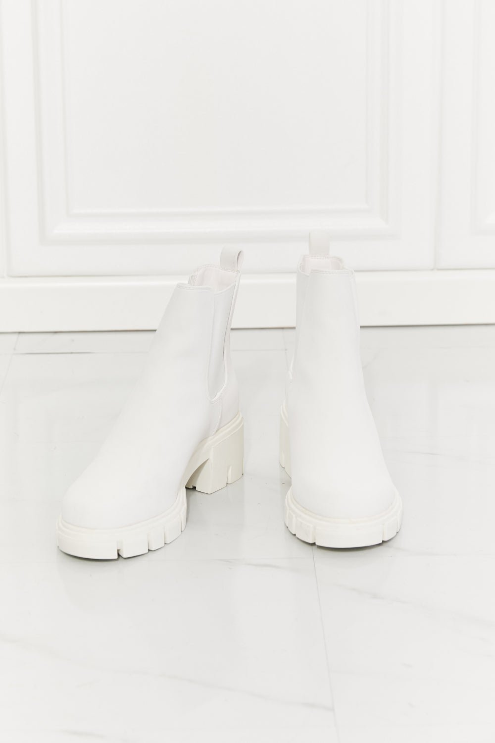 "Work For It Matte Lug Sole Chelsea Boots in White - Step into a Romantic Adventure with MMShoes - Crafted for Comfort and Style" - Guy Christopher